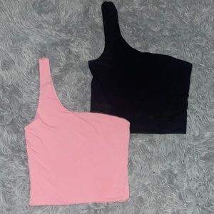 Cotton-On Off the Shoulder Crop Tops in Pink and Black